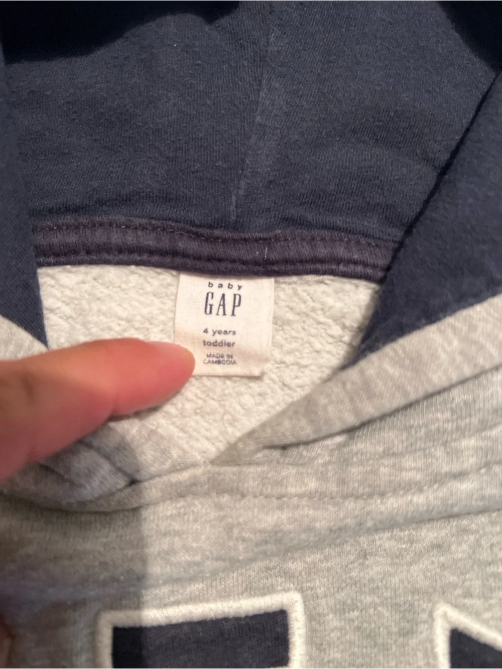 GAP Light Gray Kids Hooded Sweatshirt with Navy Logo